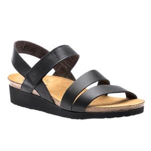 Naot | Black Leather Wedge Strap Sandals | Size 37
